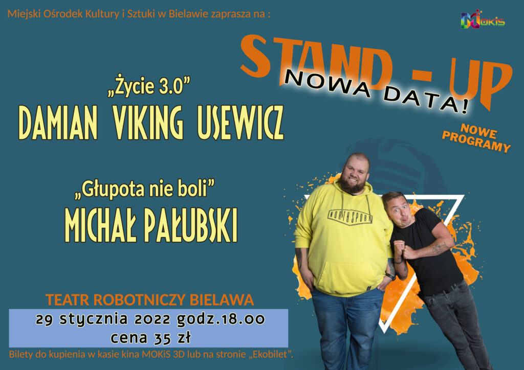 Plakat stand-upu M. Pałubskiego i D. Usewicza