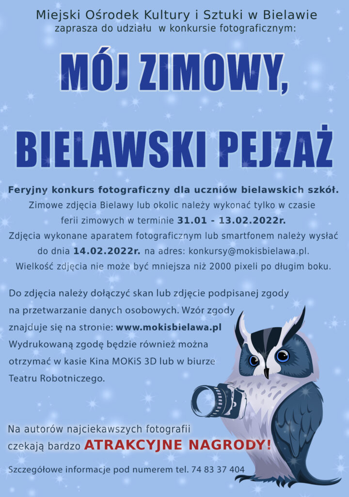 Plakat konkursu "Mój zimowy, bielawski pejzaż"