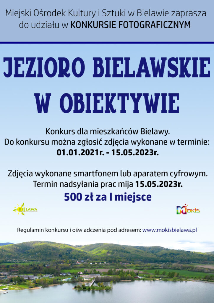 Plakat konkursu fotograficznego "Jezioro Bielawskie w obiektywie"