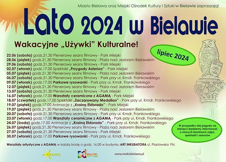 Plakat z rozpiską atrakcji w miesiącu lipcu 2024 - miniaturka