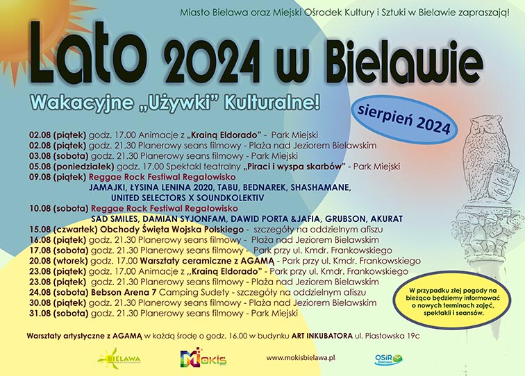 Plakat z rozpiską atrakcji w miesiącu sierpniu 2024 - miniaturka