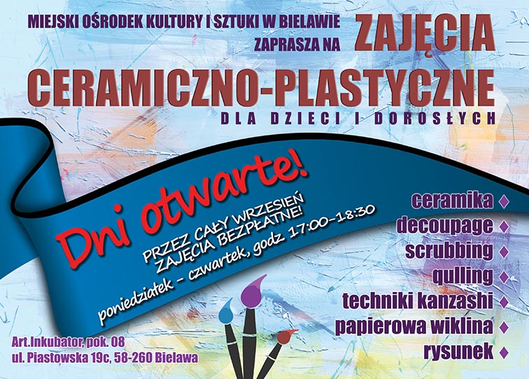 Plakat dni otwartych sekcji ceramiczno-plastycznej MOKiS 2024 - miniaturka