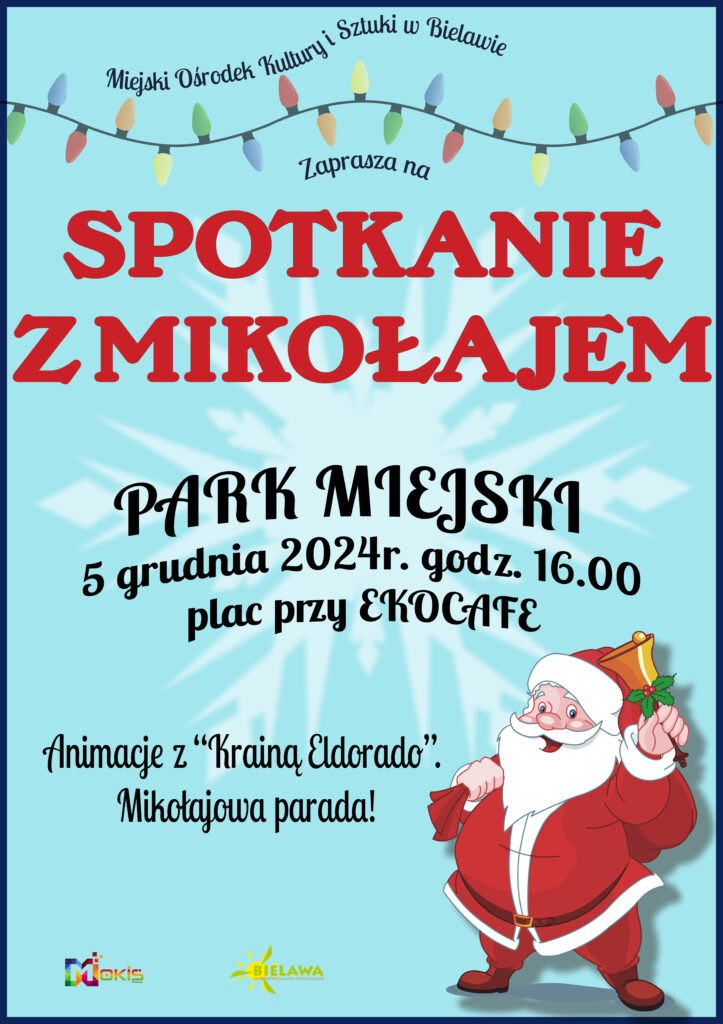 Plakat spotkania z Mikołajem w Parku Miejskim 2024