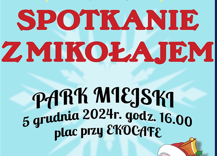 Plakat spotkania z Mikołajem w Parku Miejskim 2024 - miniaturka