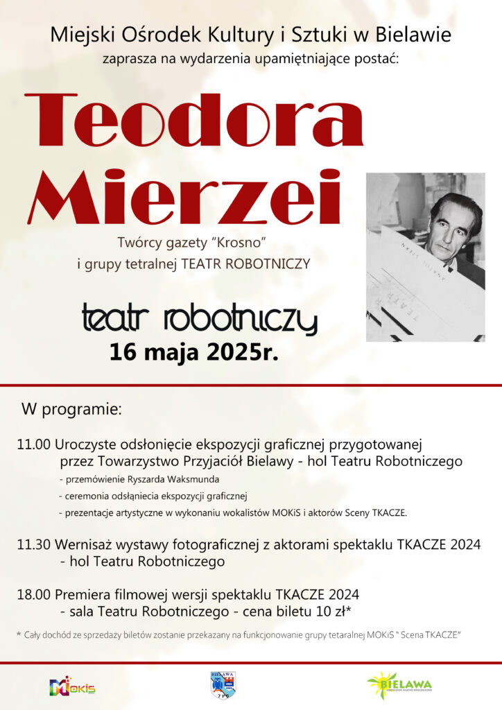 Plakat z cyklem wydarzeń upamiętniających Teodora Mierzeję
